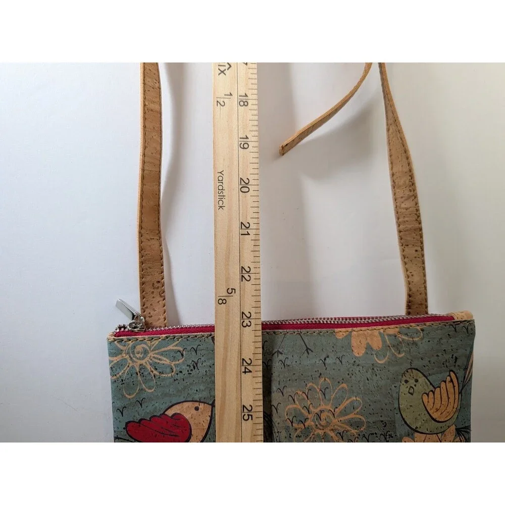 Bent & Bree Ivy Cork Crossbody Bag Eco Friendly Vegan Bird Print Purse Green
